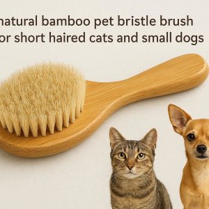 6 Natural Bamboo Pet Bristle Brush For Short Haired Cats And Small Dogs To Enhance Coat Shine