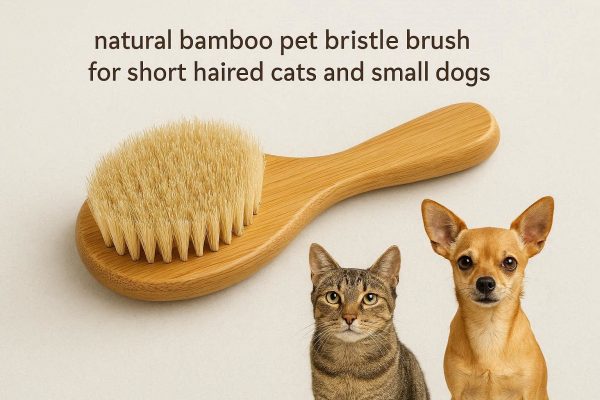 6 Natural Bamboo Pet Bristle Brush For Short Haired Cats And Small Dogs To Enhance Coat Shine